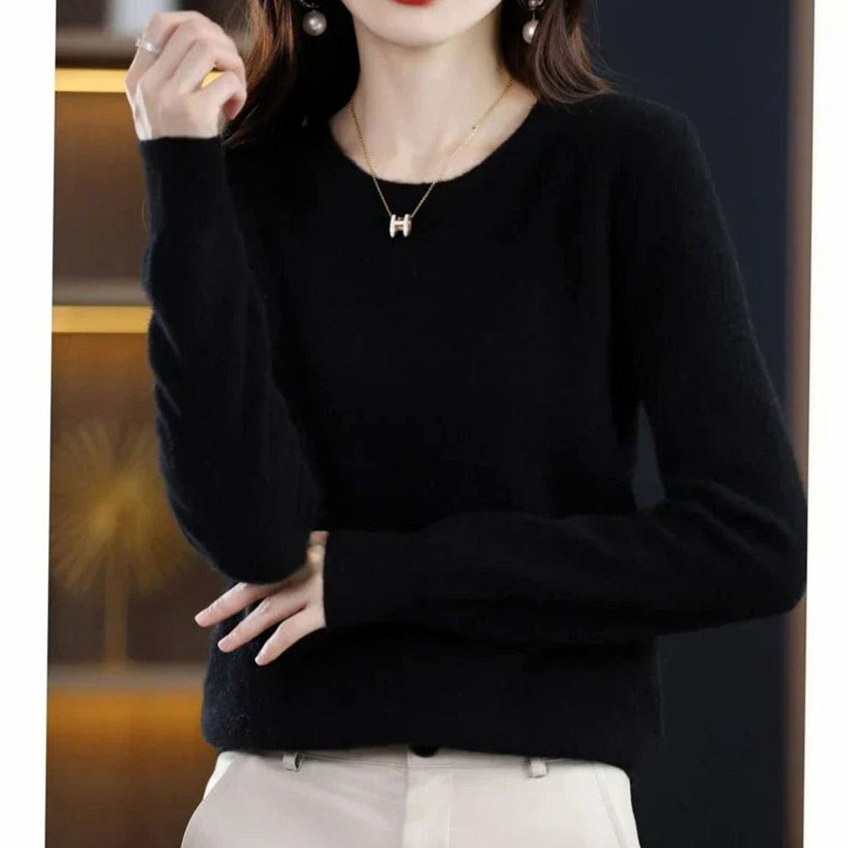 Homixa women's long-sleeve crew-neck knit sweater with a cashmere-like soft texture, perfect for cozy casual wear.