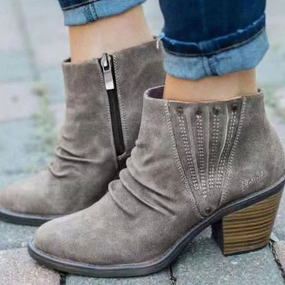 Women's casual faux leather ankle booties with block heel and side zipper by Homixa, featuring a stylish and comfortable design.