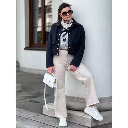 Women's Cropped Winter Bomber Jacket by Homixa featuring a button-front design, clean structured shape, and stylish winter outerwear.