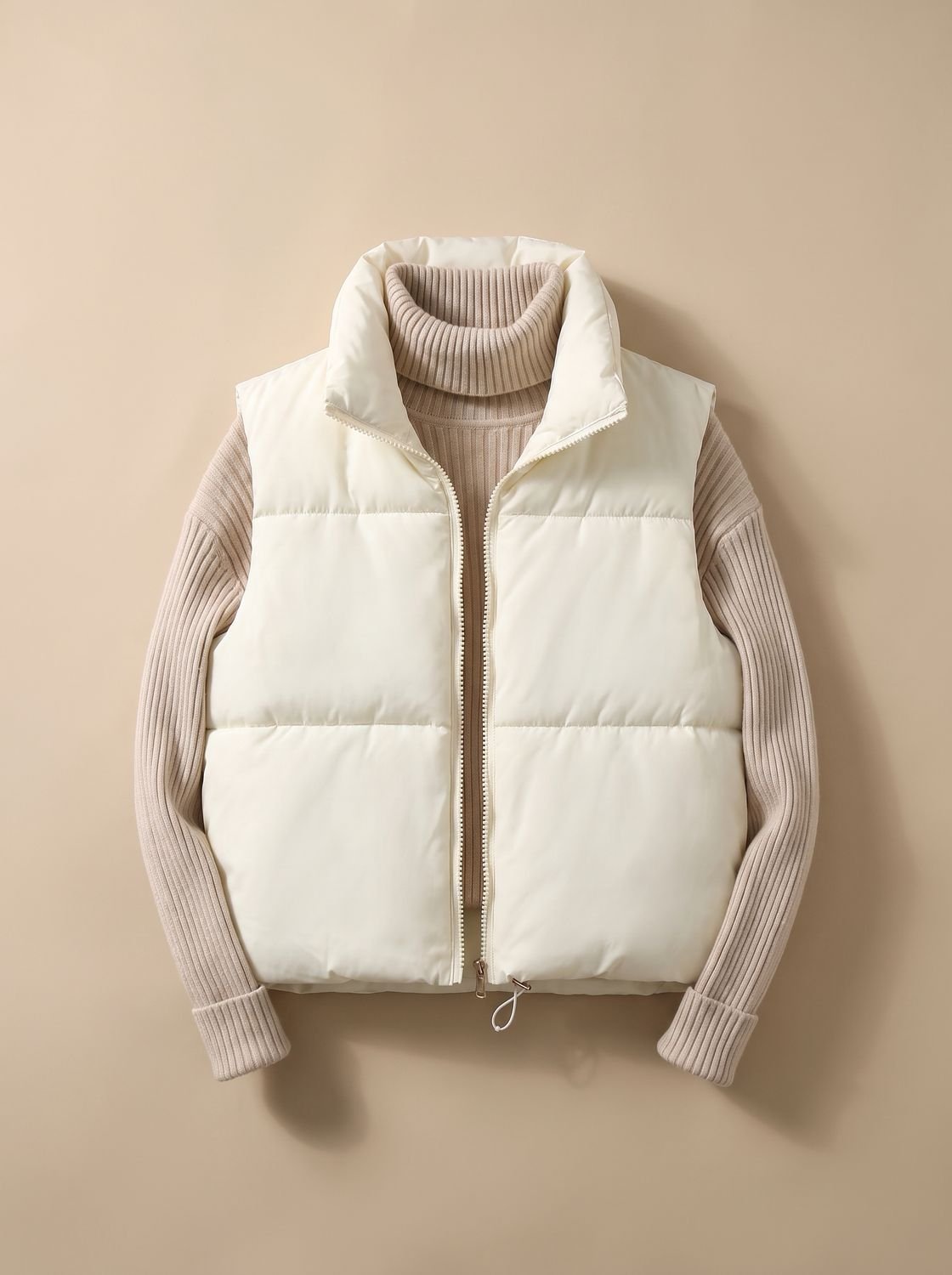 Women's lightweight cropped puffer vest with stand collar and two-way zipper by Homixa, shown in a stylish, fitted design.