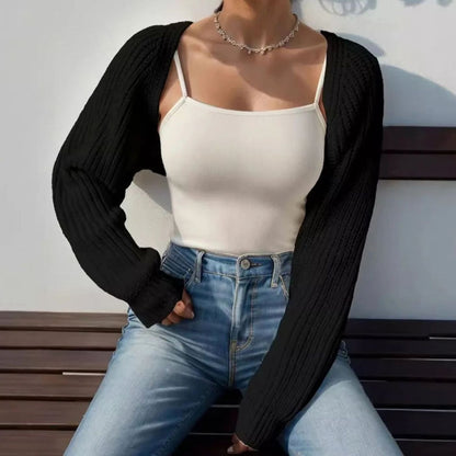 Women's cropped open-front ribbed cardigan with raglan sleeves and loose fit, stylish and cozy Homixa cardigan for casual wear.