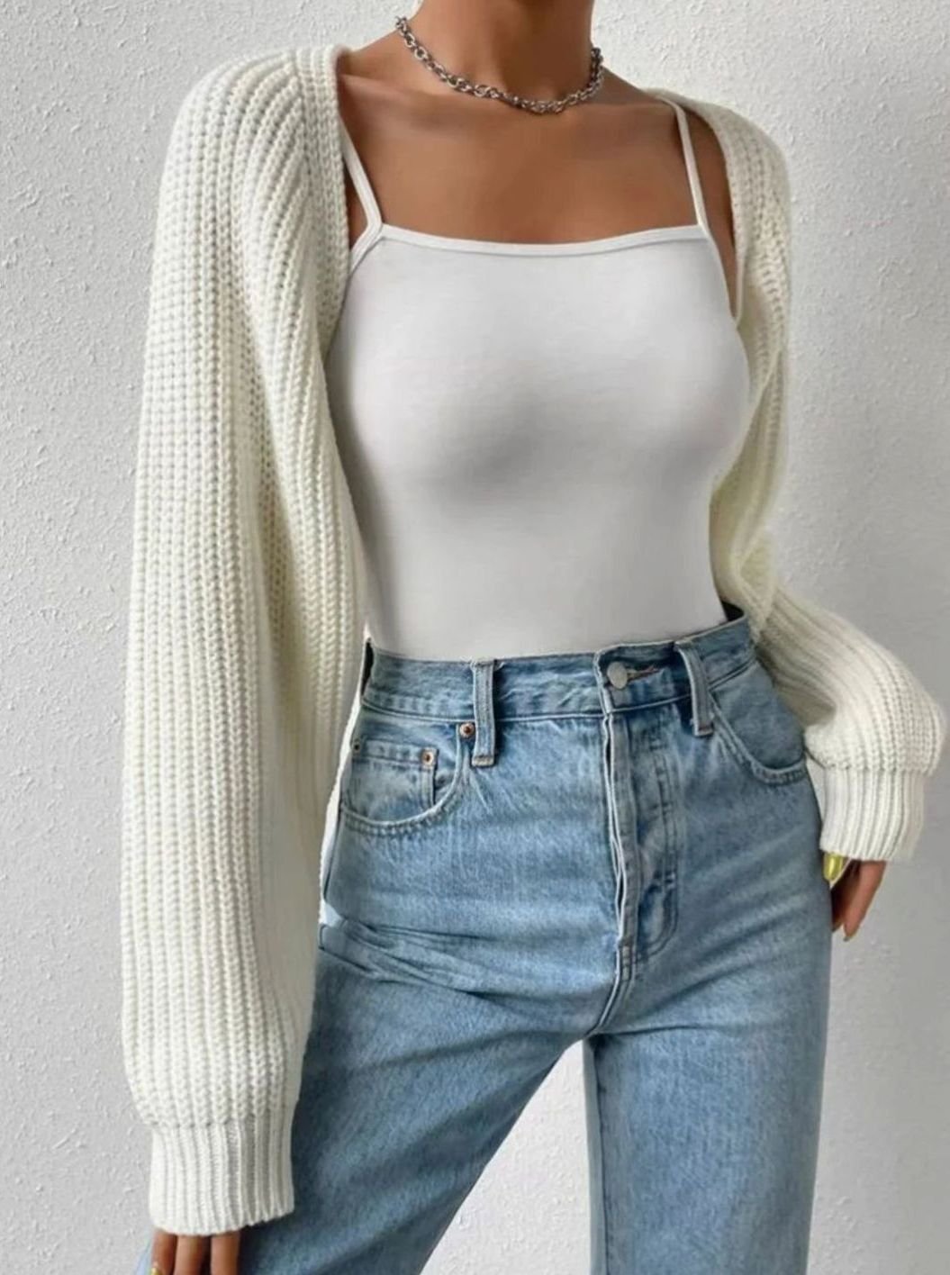 Women's ribbed open-front cropped cardigan with raglan sleeves and loose fit, by Homixa, shown on a model.