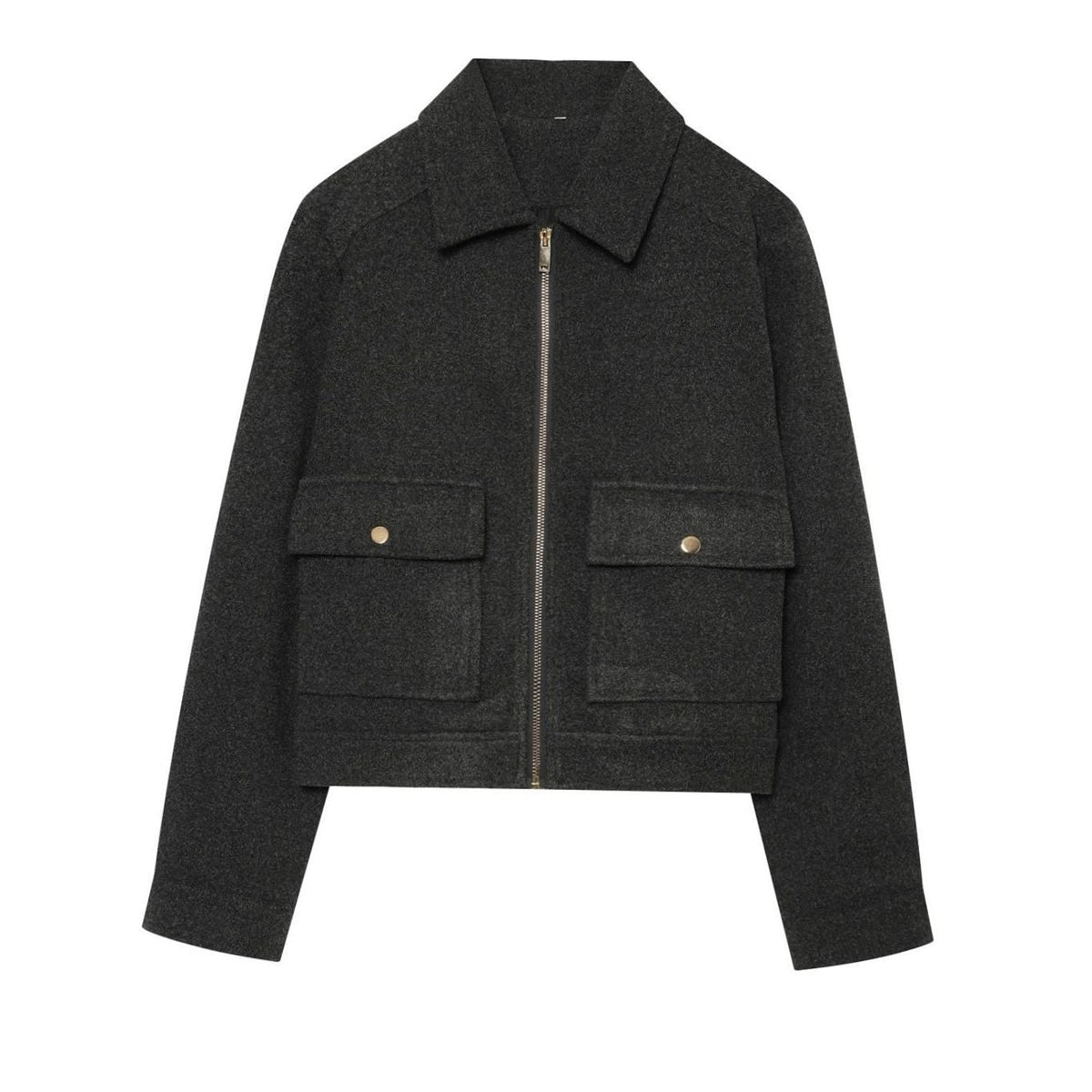 Women's vintage wool coat by Homixa featuring a stand collar and asymmetric button front, cropped length and classic style.