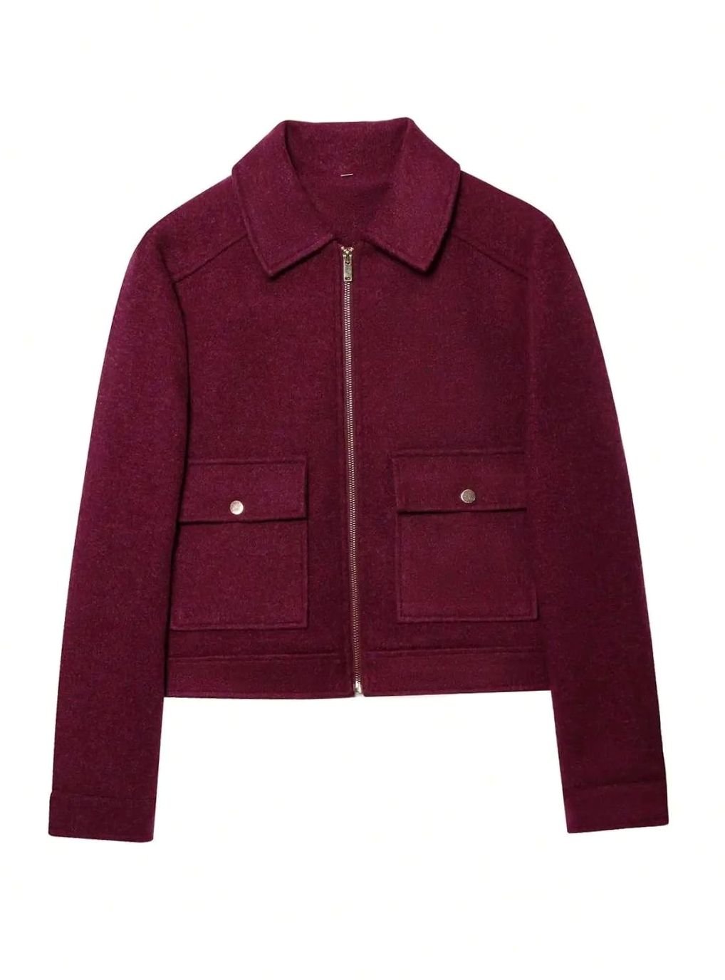 Women's vintage wool coat by Homixa with cropped design, stand collar, and asymmetric button front, styled for a classic look.