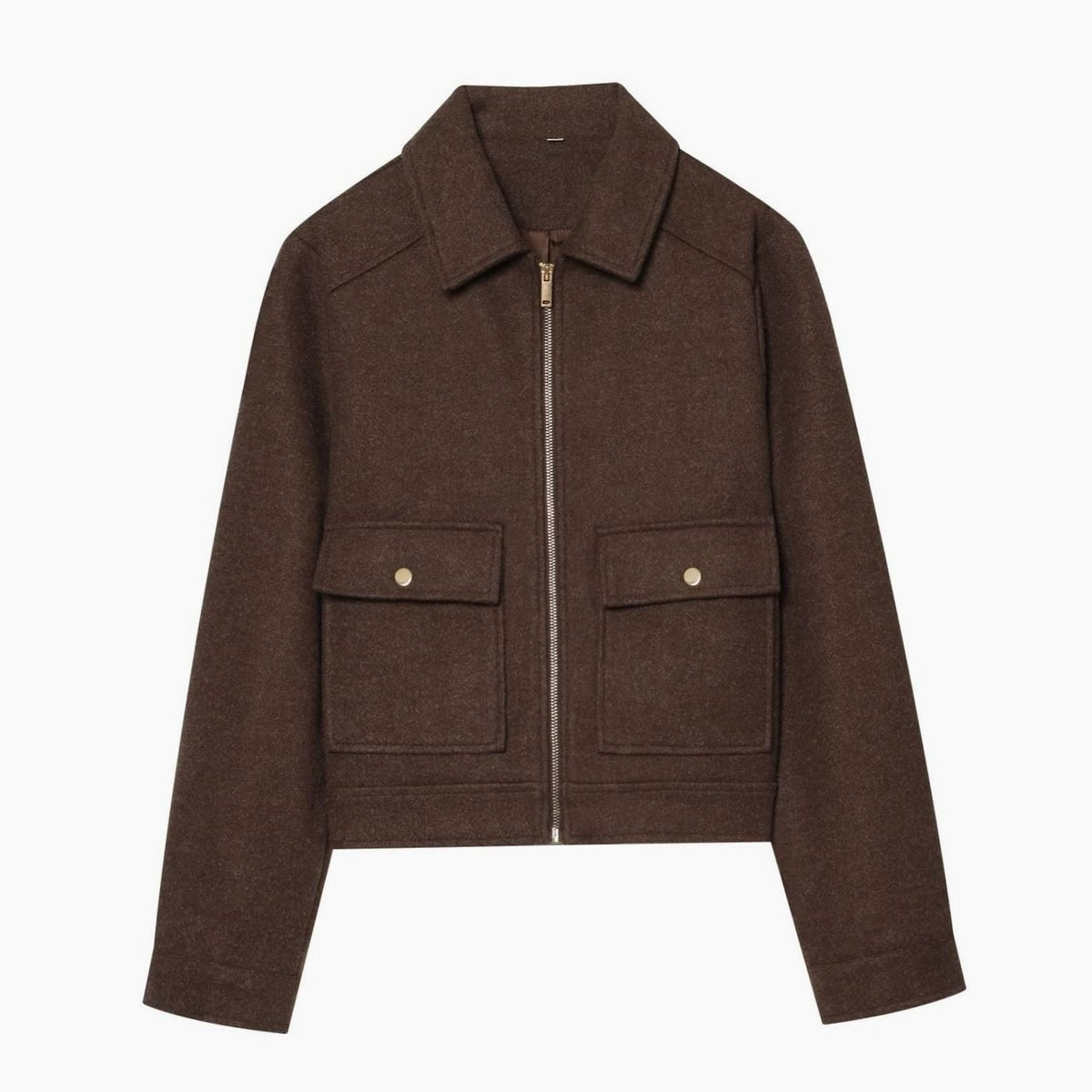 Women's vintage wool coat by Homixa featuring a cropped style, stand collar, and asymmetric button front.