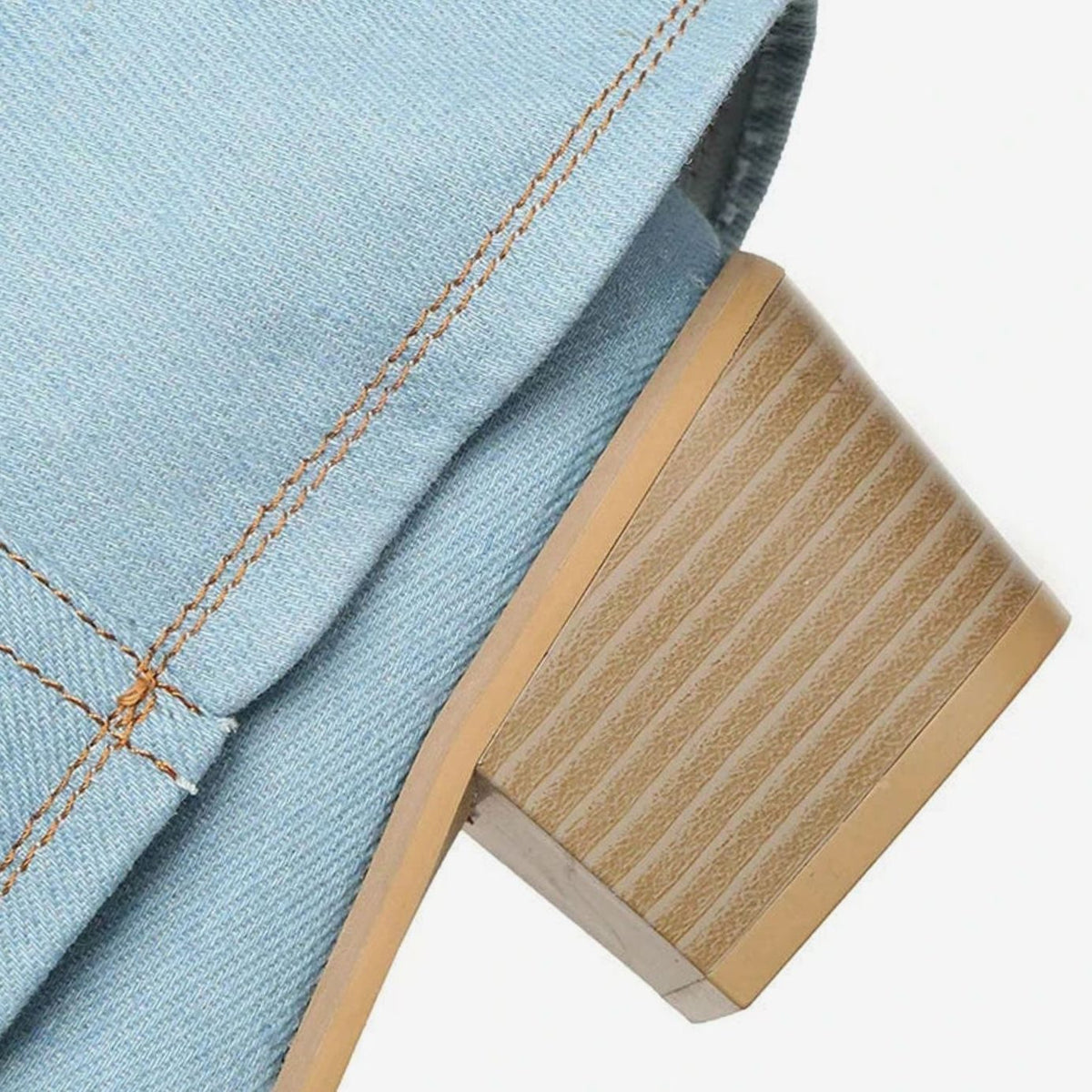 Homixa women's denim western boots with pleated shaft, pointed toe, and low block heel, stylish and comfortable for casual wear.