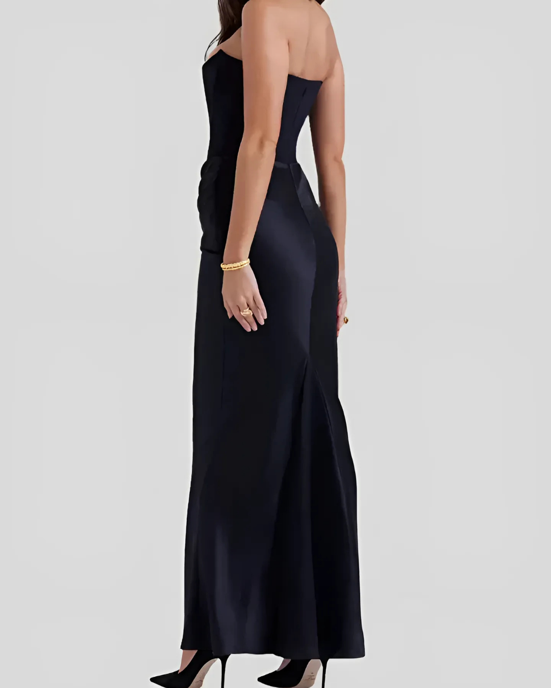 Homixa women's draped maxi dress with strapless neckline, perfect for summer wedding guests, flowing and elegant design.