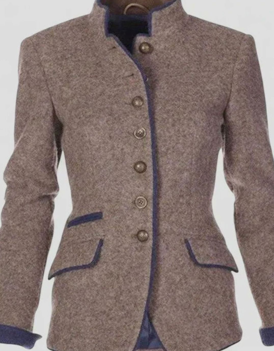 Elegant women's fitted cardigan blazer with stand collar and button-front design by Homixa, suitable for stylish professional wear.