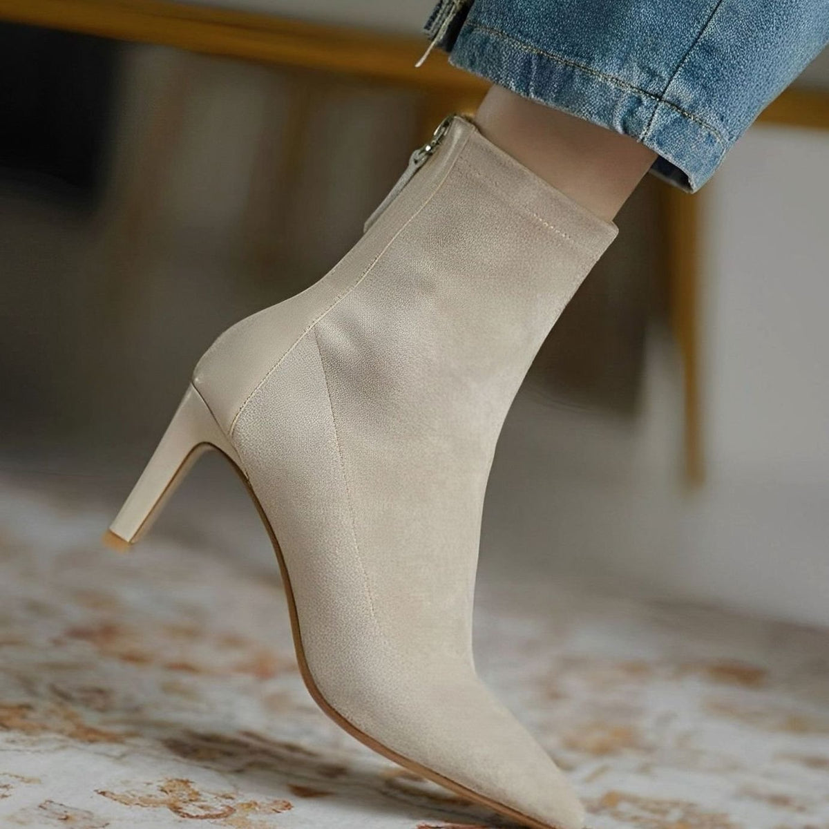Homixa women's elegant stiletto-heel ankle boots with stretch shaft and rear-zip closure, sleek and stylish footwear for women.