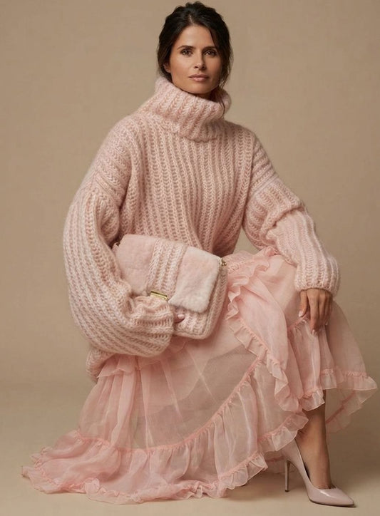 Homixa women's oversized knit turtleneck sweater in soft, cozy fabric, perfect for fall-to-winter casual wear.