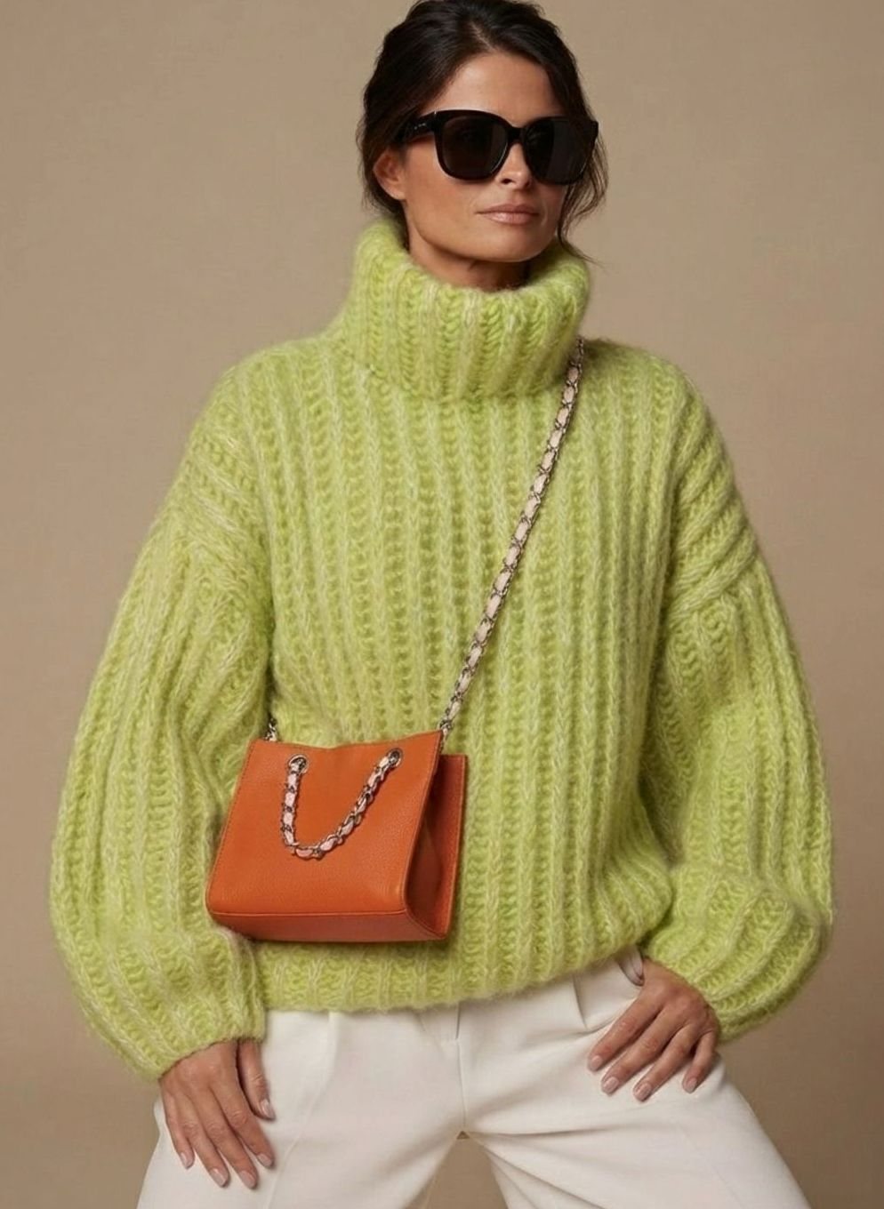 Homixa women's oversized knit turtleneck sweater in fall-to-winter style with a soft, cozy feel and relaxed fit.