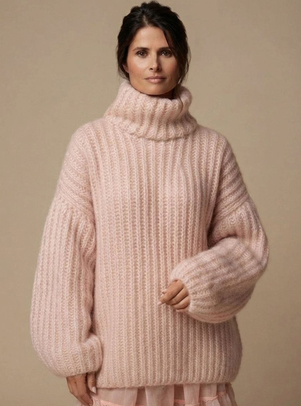 Homixa women's oversized knit turtleneck sweater with soft texture, perfect for fall and winter, featuring a cozy, relaxed fit.