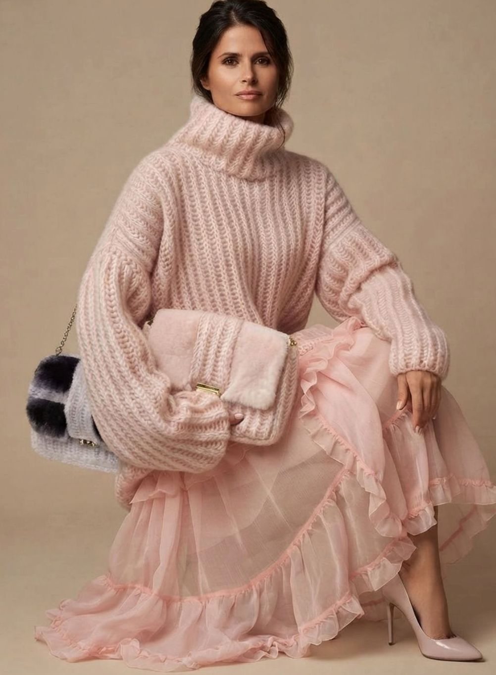 Homixa women's oversized knit turtleneck sweater in soft, cozy fabric, perfect for fall and winter wear.