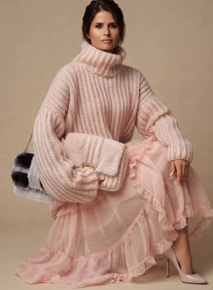 Homixa women's oversized knit turtleneck sweater in soft, cozy fabric, perfect for fall and winter wear.