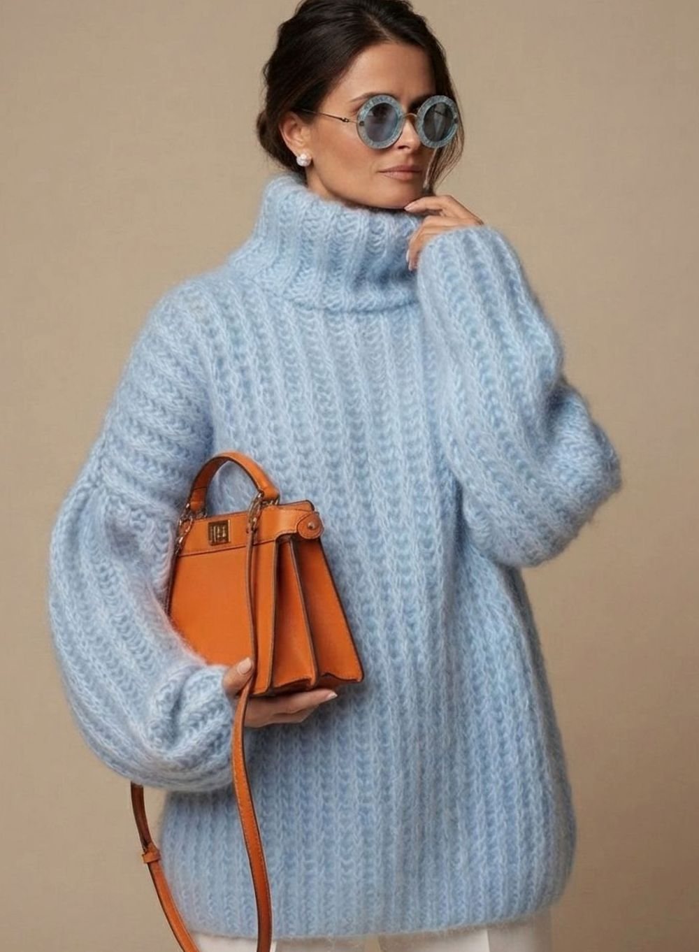 Homixa women's oversized knit turtleneck sweater in fall-to-winter style with a soft, cozy feel, shown in a natural pose.