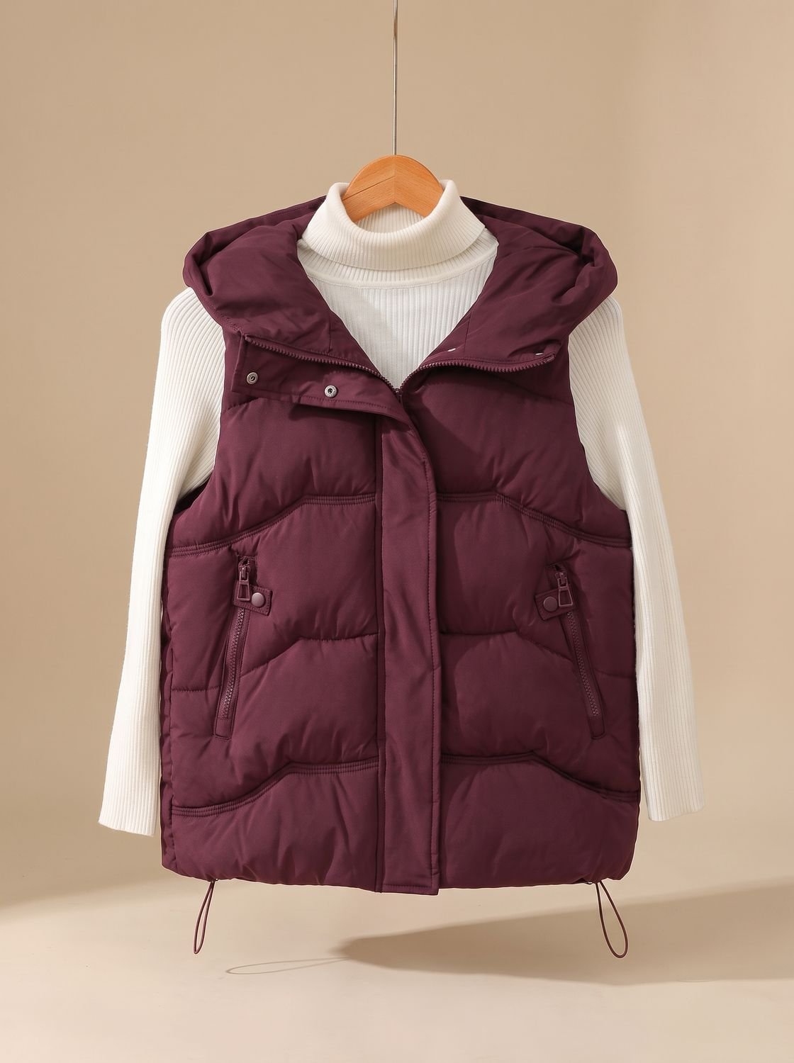 Women's Homixa padded hooded puffer vest with zippered pockets, perfect for fall and winter layering.