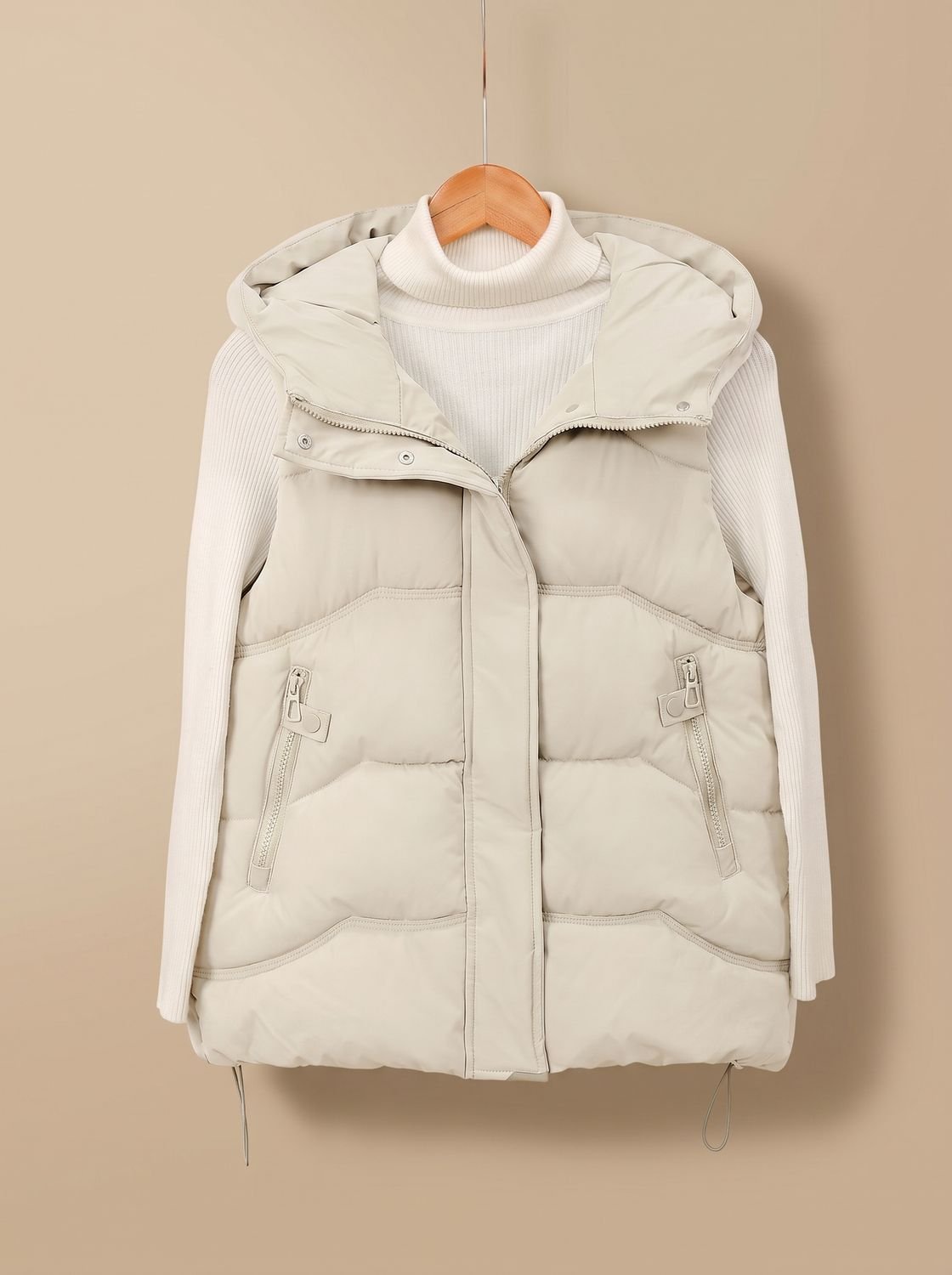 Women's Homixa padded hooded puffer vest with zipper pockets, featuring quilted design and warm winter fall outerwear.