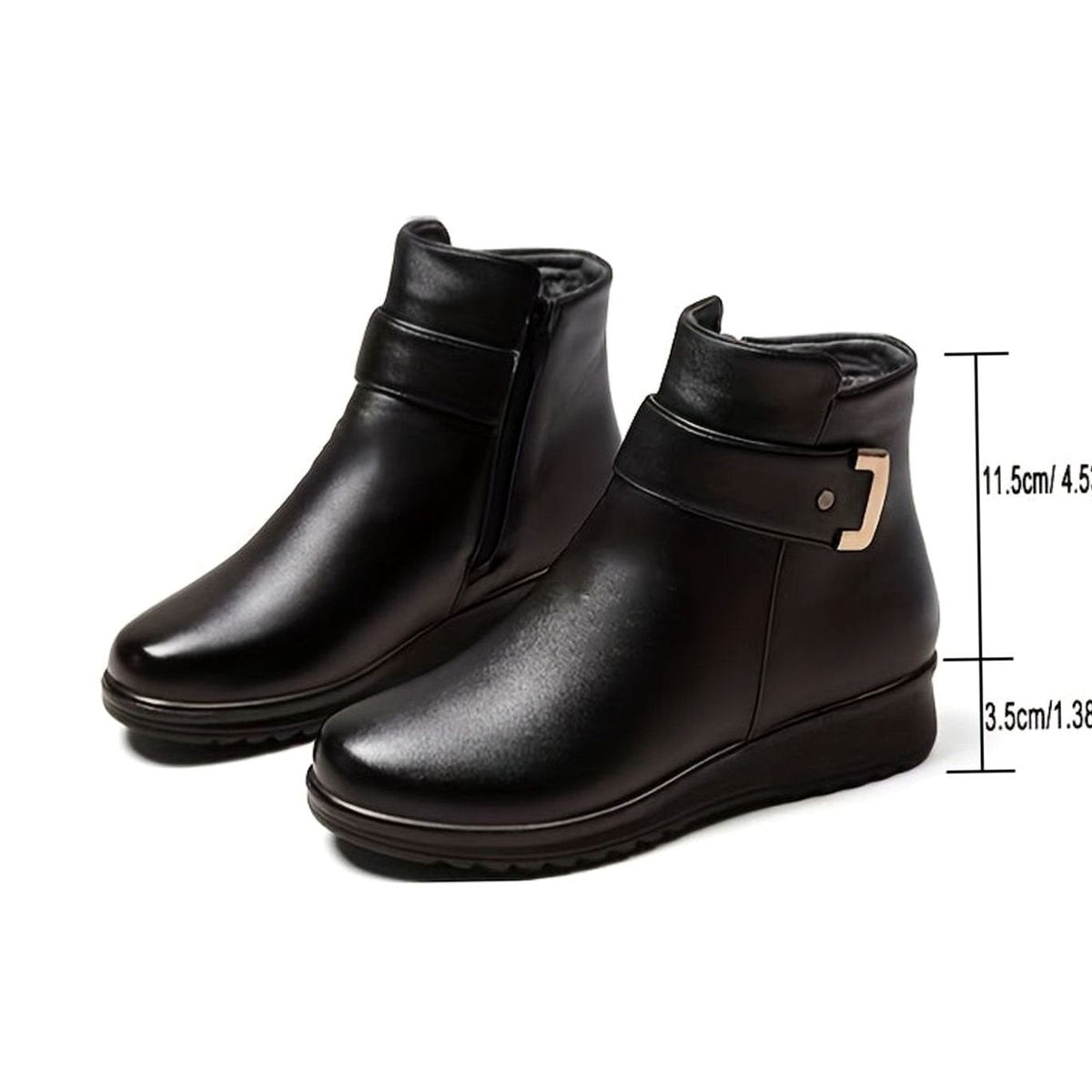 Homixa women's faux-leather fleece-lined booties with buckle accent and side zipper for warm, stylish winter footwear.