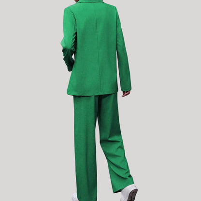 Women's fitted double-breasted tailored pantsuit with blazer and pants, stylish and professional Homixa suit for women.