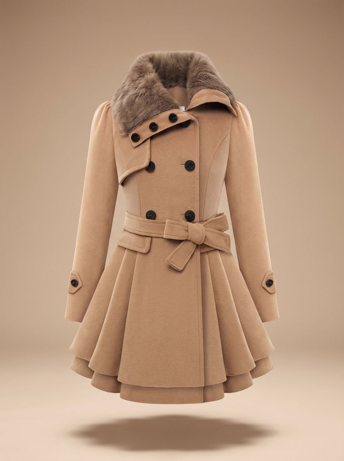 Women's vintage winter coat by Homixa featuring a faux-fur collar, fitted design, and belted detail for classic warmth and style.
