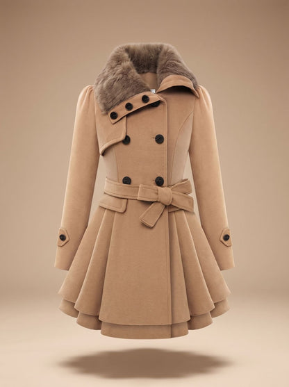 Women's vintage winter coat by Homixa featuring a faux-fur collar, fitted design, and belted detail for classic warmth and style.