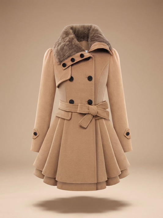 Women's vintage winter coat by Homixa featuring a faux-fur collar, fitted design, and belted detail for classic warmth and style.