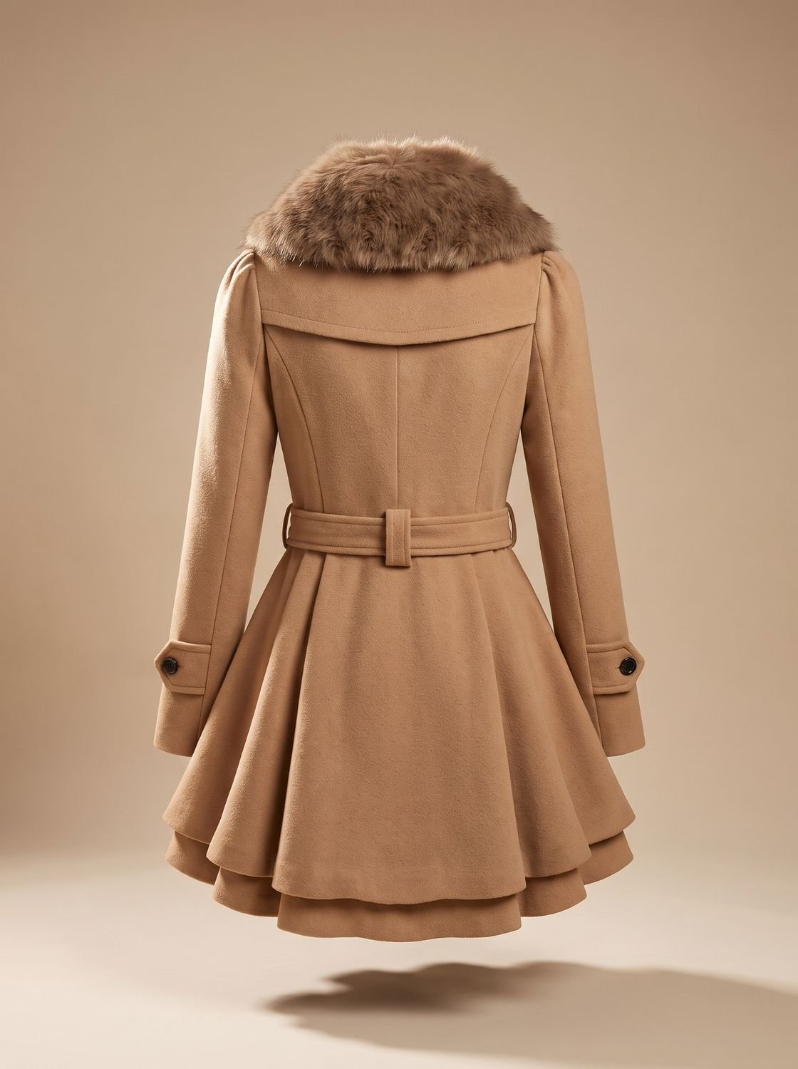 Women's fitted vintage winter coat by Homixa with faux-fur collar and belted detail, showcasing classic style and warm winter fashion.