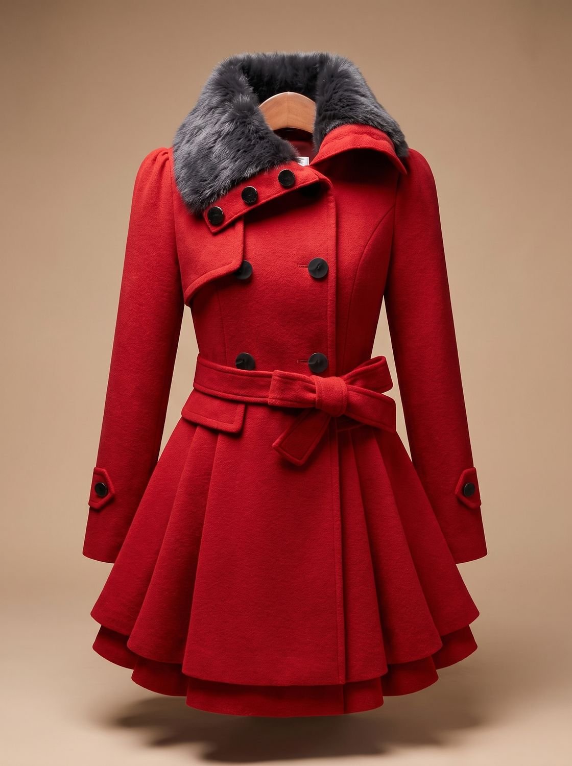 Women's fitted vintage winter coat by Homixa with faux-fur collar and belted detail, showcasing classic style and warm winter fashion.