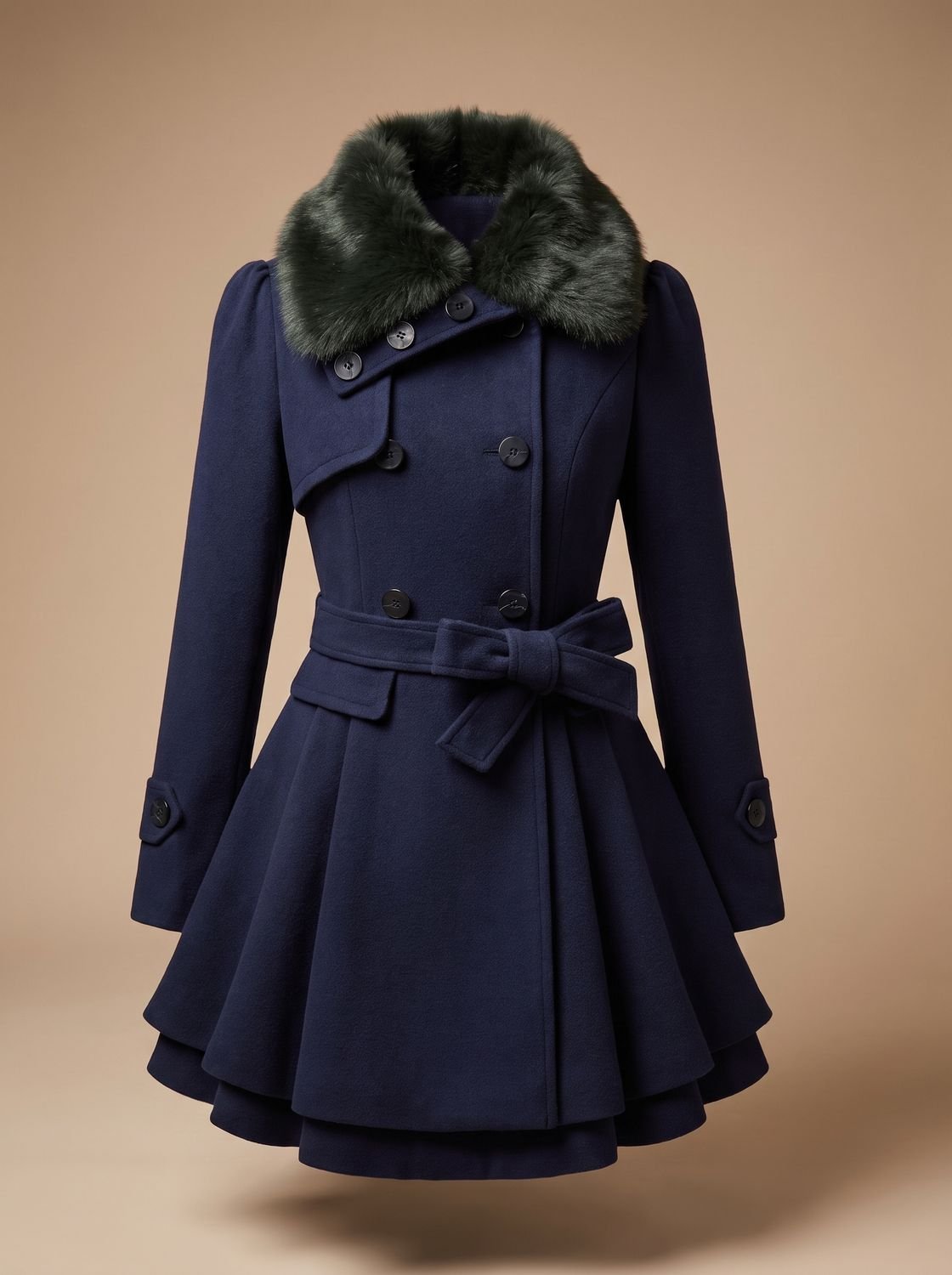 Women's fitted vintage winter coat by Homixa with faux-fur collar and belted detail, showcasing classic style and warm fabric.