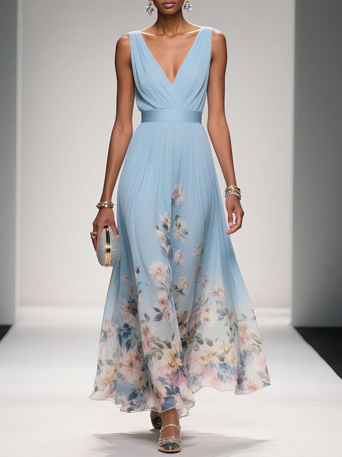 Homixa women's floral summer dress for wedding guests featuring a V-neckline and flowing silhouette, perfect for warm-weather occasions.
