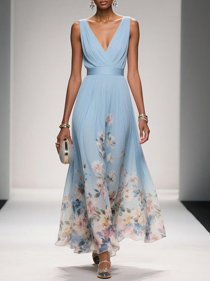 Homixa women's floral summer dress for wedding guests featuring a V-neckline and flowing silhouette, perfect for warm-weather occasions.