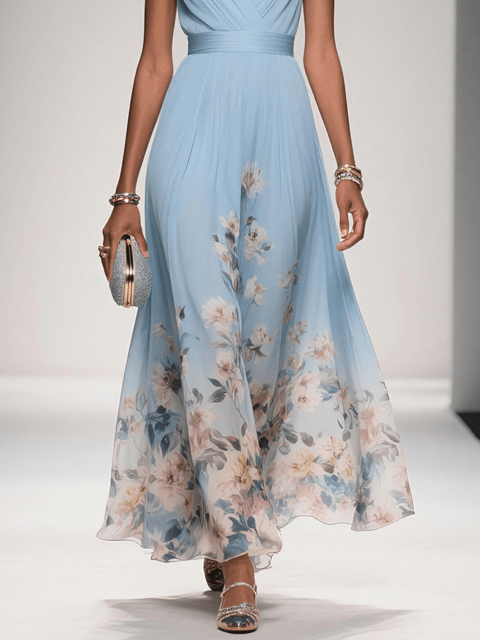 Homixa women's floral summer dress for wedding guests featuring a V-neck and flowing silhouette, perfect for warm-weather occasions.