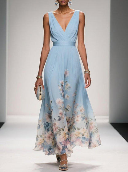 Homixa women's floral summer dress for wedding guests featuring a V-neckline and flowing silhouette, perfect for warm-weather occasions.