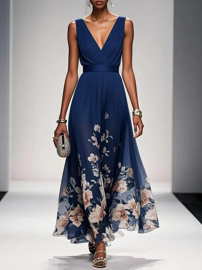 Homixa women's floral summer dress for wedding guests featuring a V-neck and flowing silhouette, perfect for warm-weather occasions.