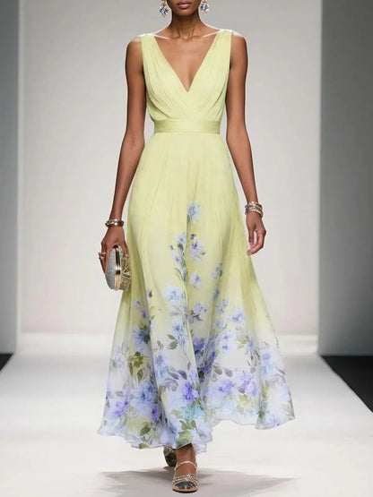 Homixa women's floral summer dress for wedding guests featuring a V-neck and flowing silhouette, perfect for warm-weather occasions.