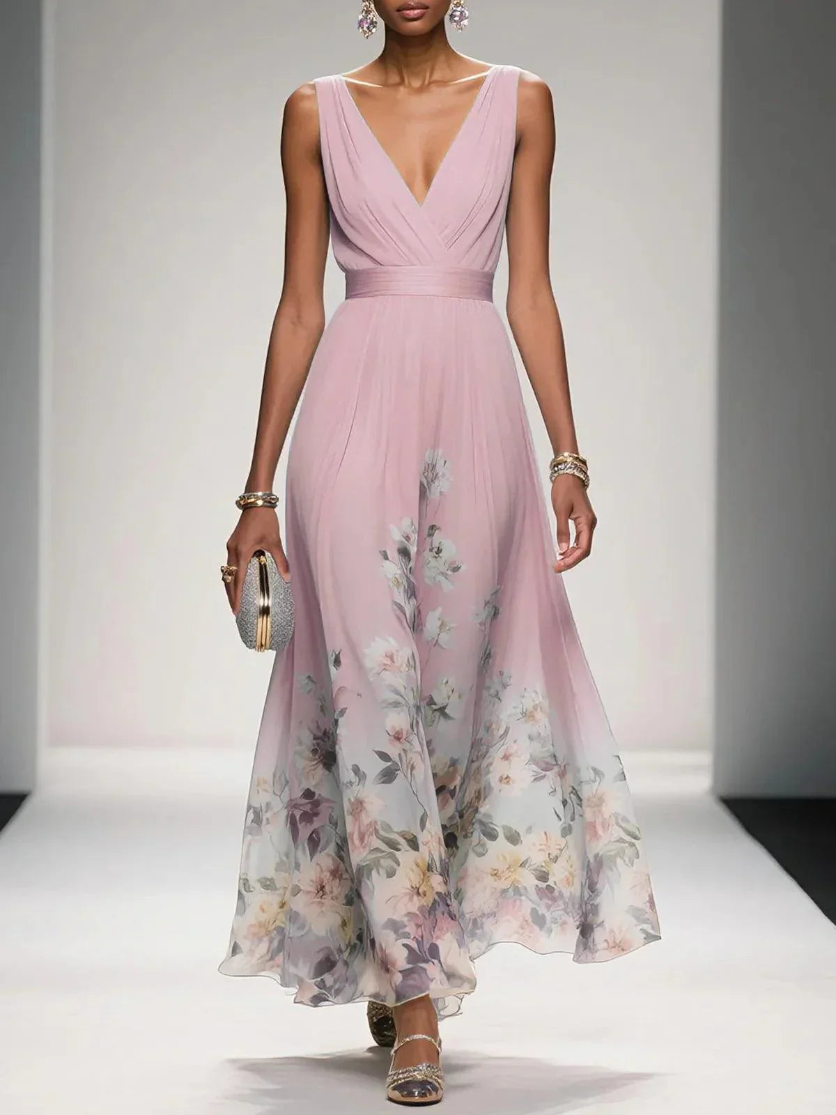 Homixa women's floral summer dress for wedding guests featuring a V-neck and flowing silhouette, perfect for warm-weather occasions.