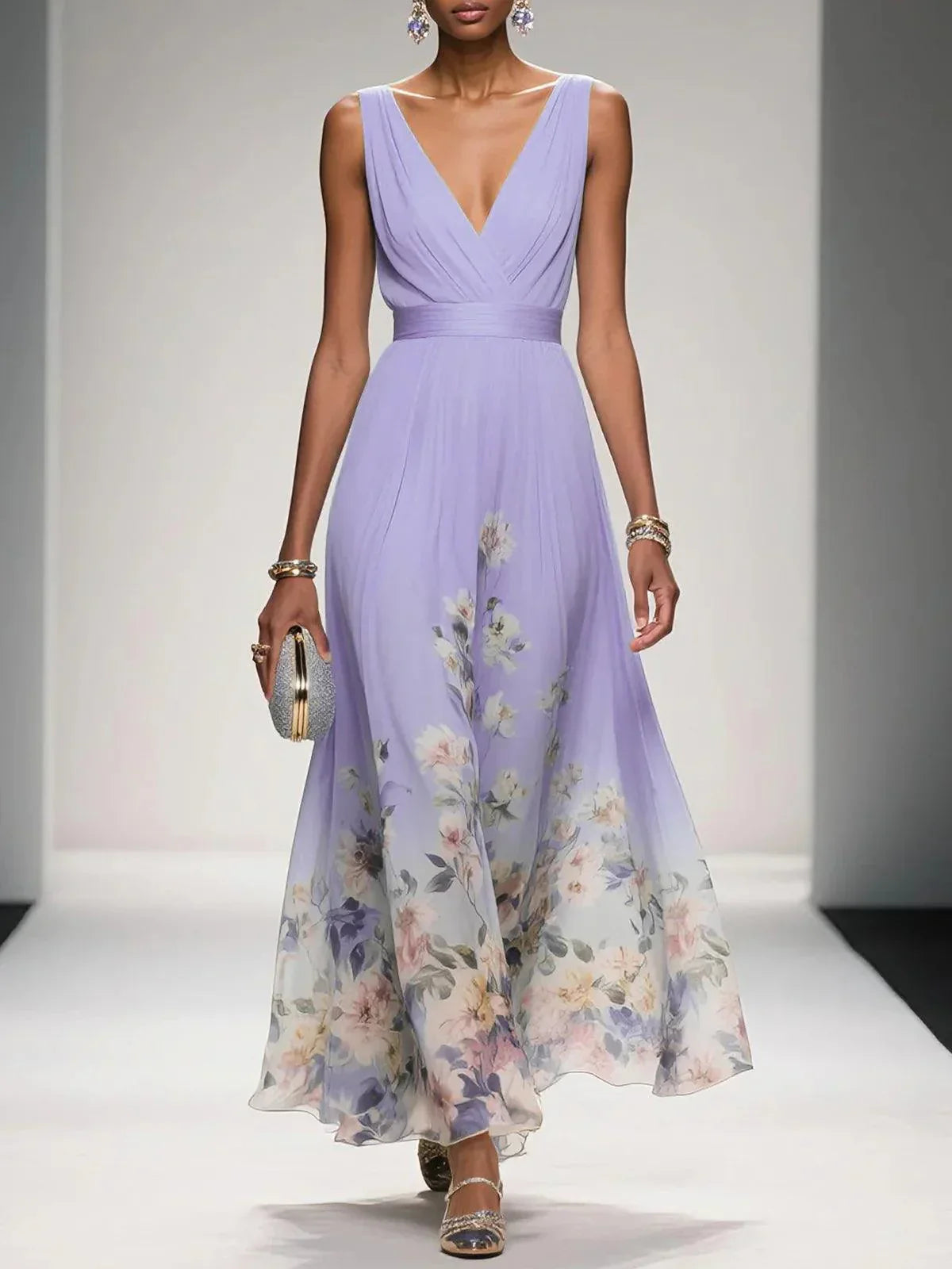 Homixa women's floral summer dress for wedding guests featuring a V-neck and flowing silhouette, perfect for warm-weather occasions.