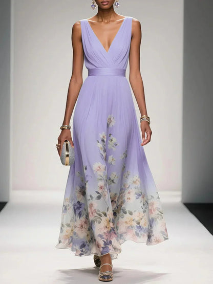 Homixa women's floral summer dress for wedding guests featuring a V-neck and flowing silhouette, perfect for warm-weather occasions.
