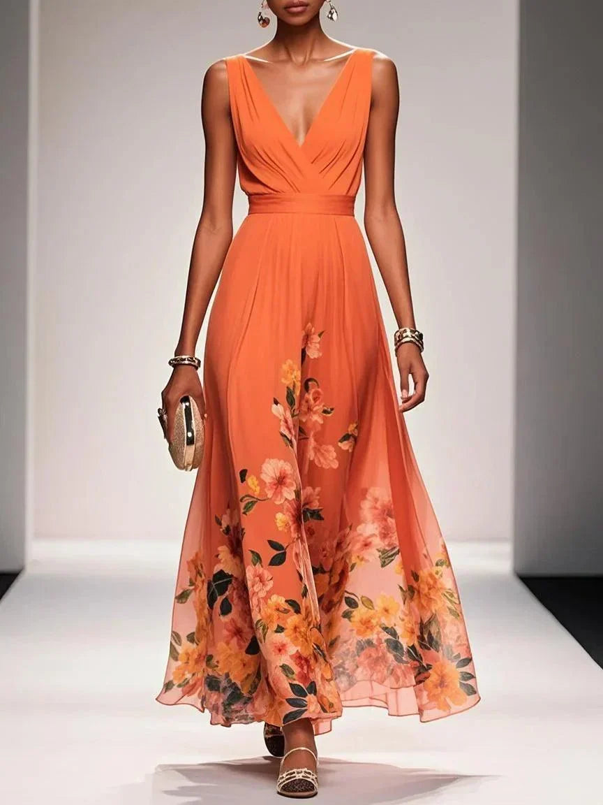 Homixa women's floral summer dress for wedding guests featuring a V-neckline and flowing silhouette, perfect for warm weather occasions.