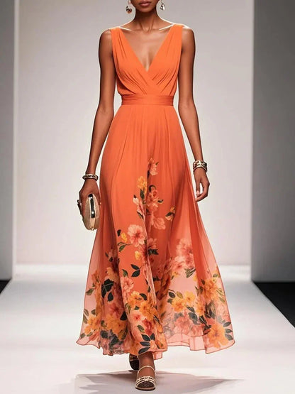 Homixa women's floral summer dress for wedding guests featuring a V-neckline and flowing silhouette, perfect for warm weather occasions.