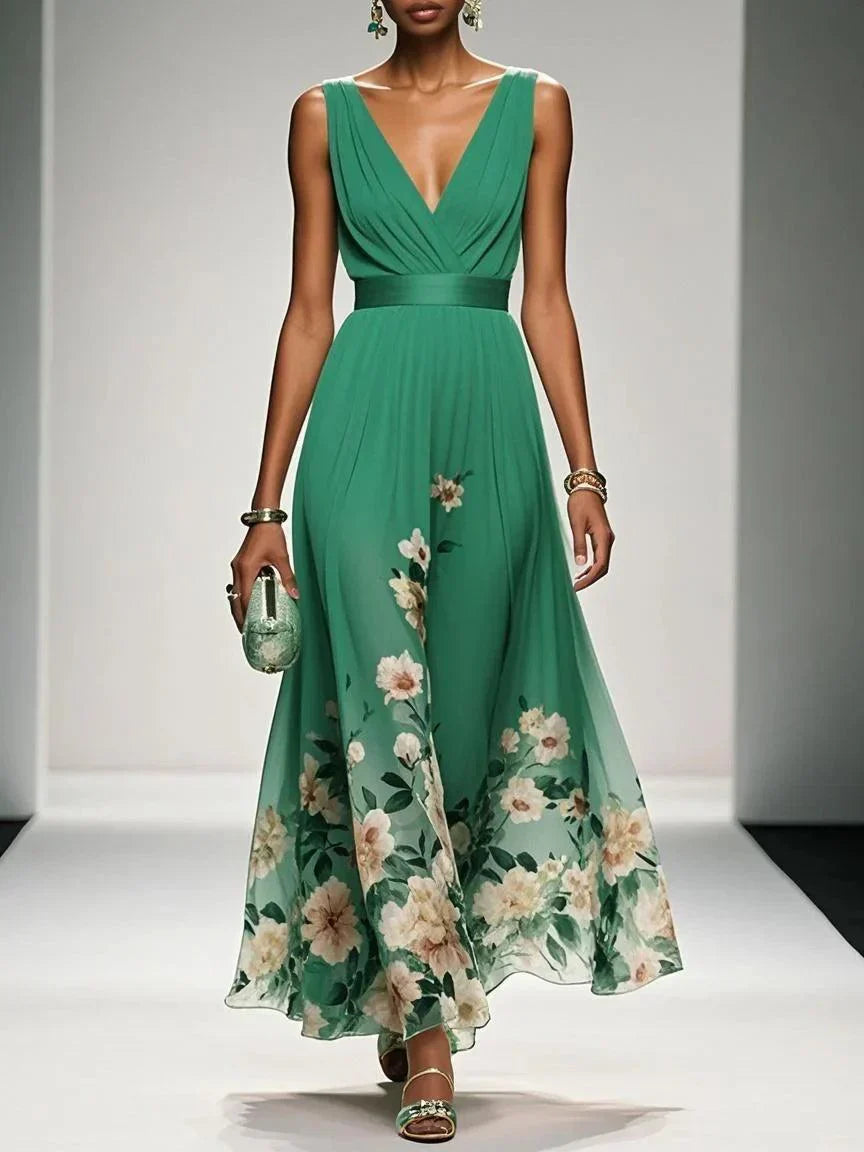 Homixa women's floral summer dress for wedding guests featuring a V-neck and flowing silhouette, perfect for warm-weather occasions.