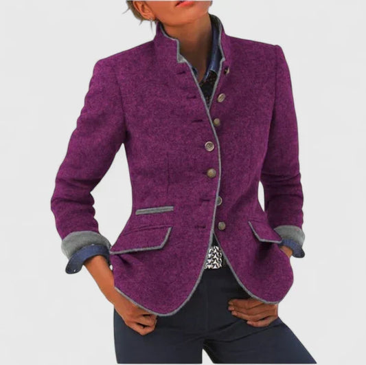 Women's formal button-front cardigan by Homixa featuring clean lines and a structured shape, perfect for professional or elegant occasions.