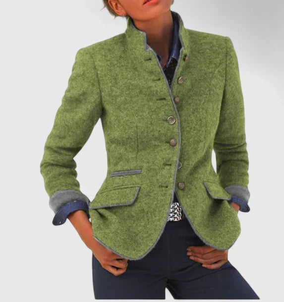 Women's formal button-front cardigan by Homixa featuring clean lines and a structured shape, perfect for professional or elegant wear.