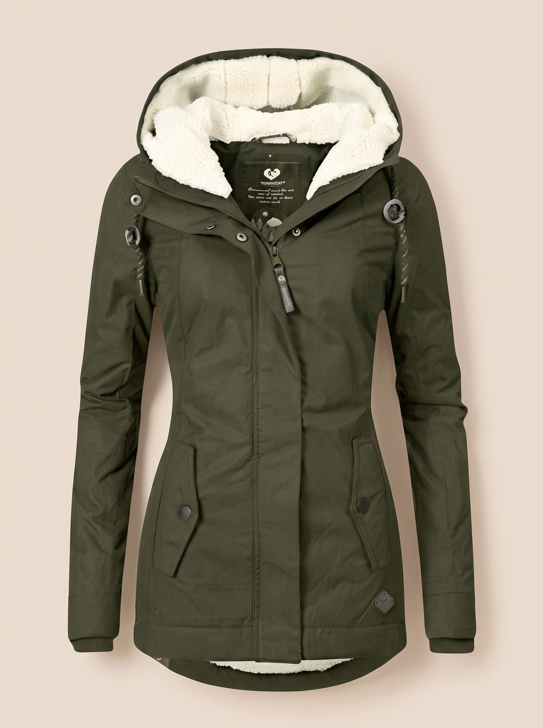 Homixa women's full-zip hooded winter jacket with slim fit and soft fleece lining, shown on a model in a casual outdoor setting.