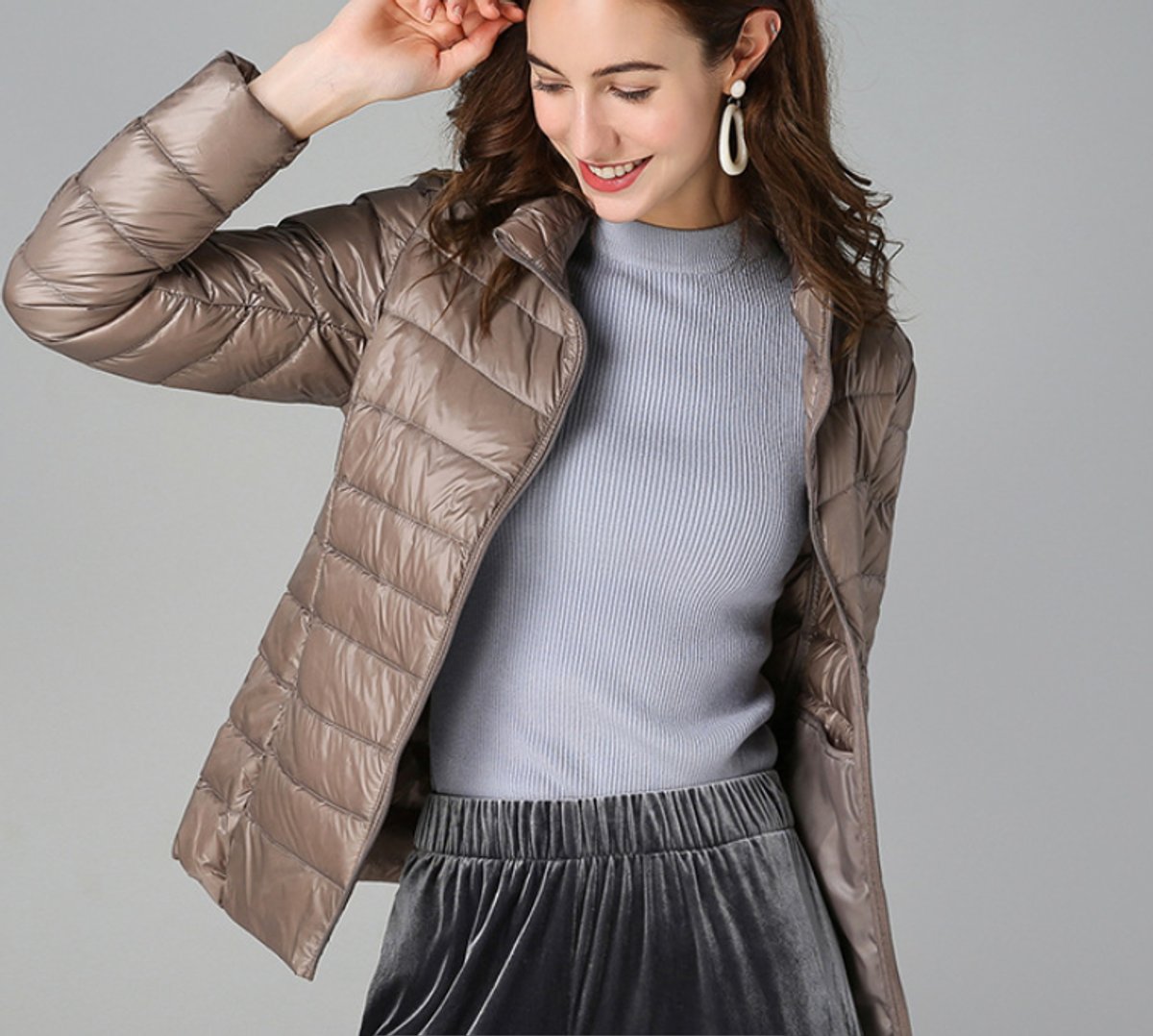 Women's Quilted Winter Jacket by Homixa featuring full-zip closure, slim fit, and stand collar for cold weather warmth.