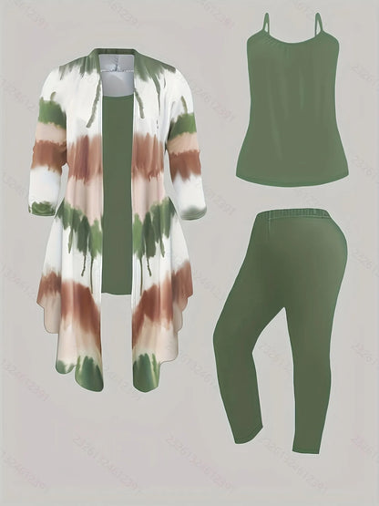 Women's geometric knit matching outfit set featuring a long cardigan, cami top, and pants by Homixa.
