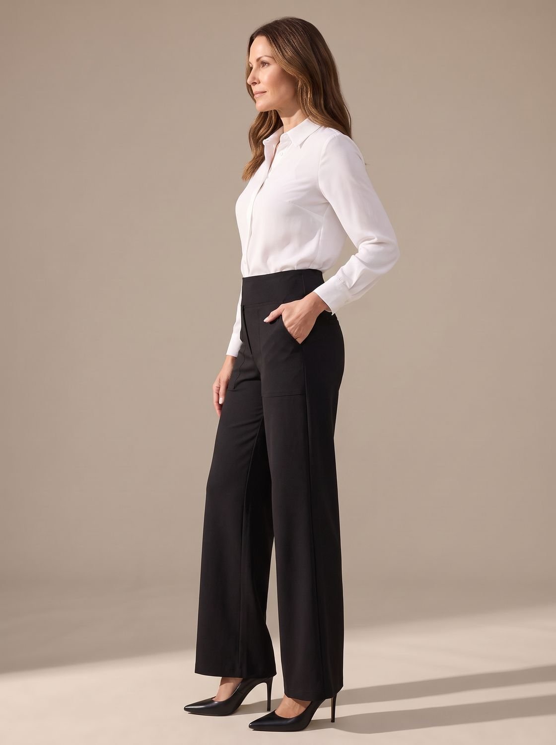 Women's high-waist wide-leg palazzo pants by Homixa with elastic waistband and side pockets, flowing and comfortable for casual wear.