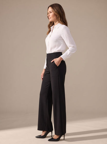 Women's high-waist wide-leg palazzo pants by Homixa with elastic waistband and side pockets, flowing and comfortable for casual wear.