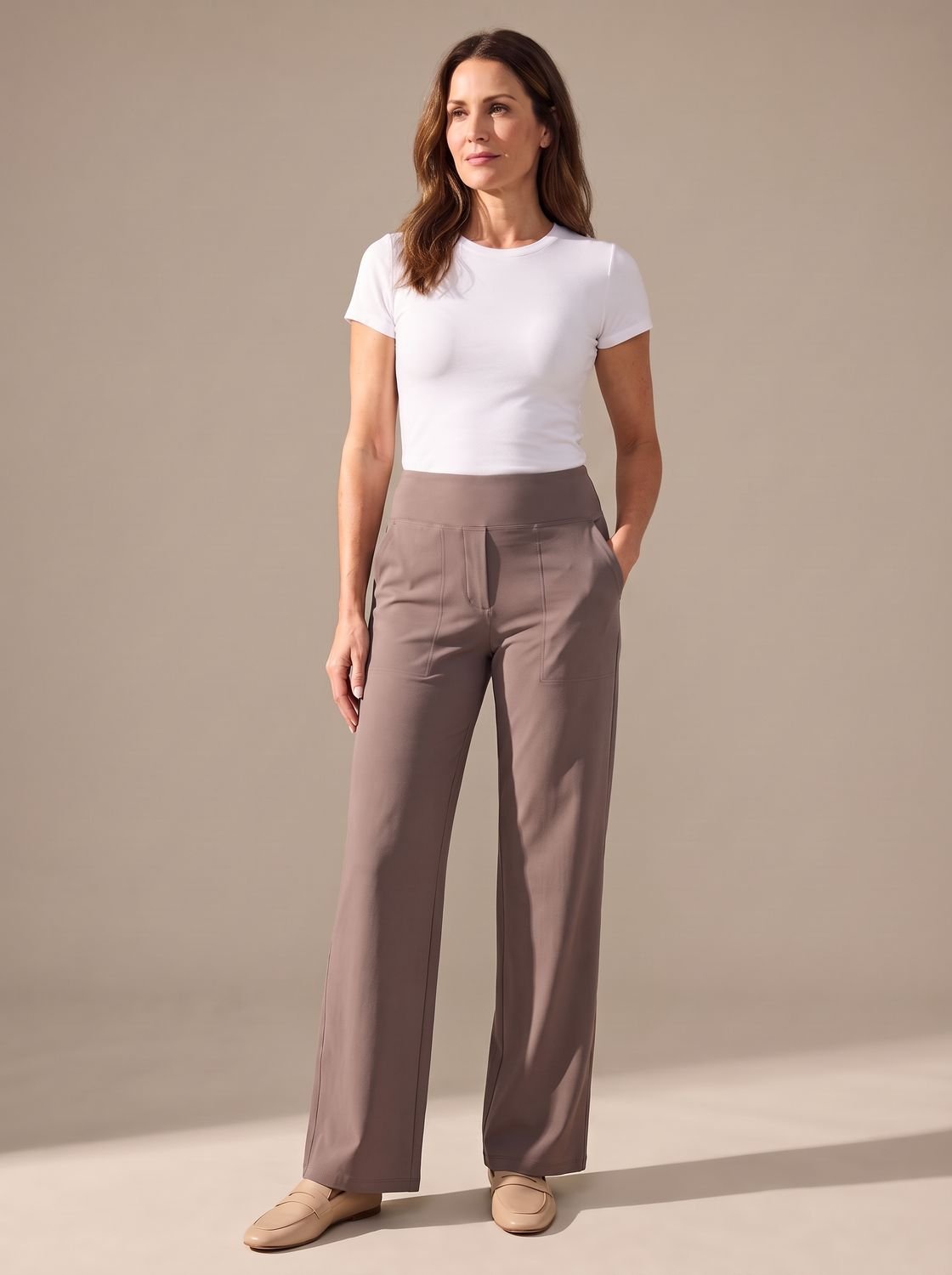 Women's high-waist wide-leg palazzo pants by Homixa featuring elastic waistband and side pockets, perfect for stylish comfort.