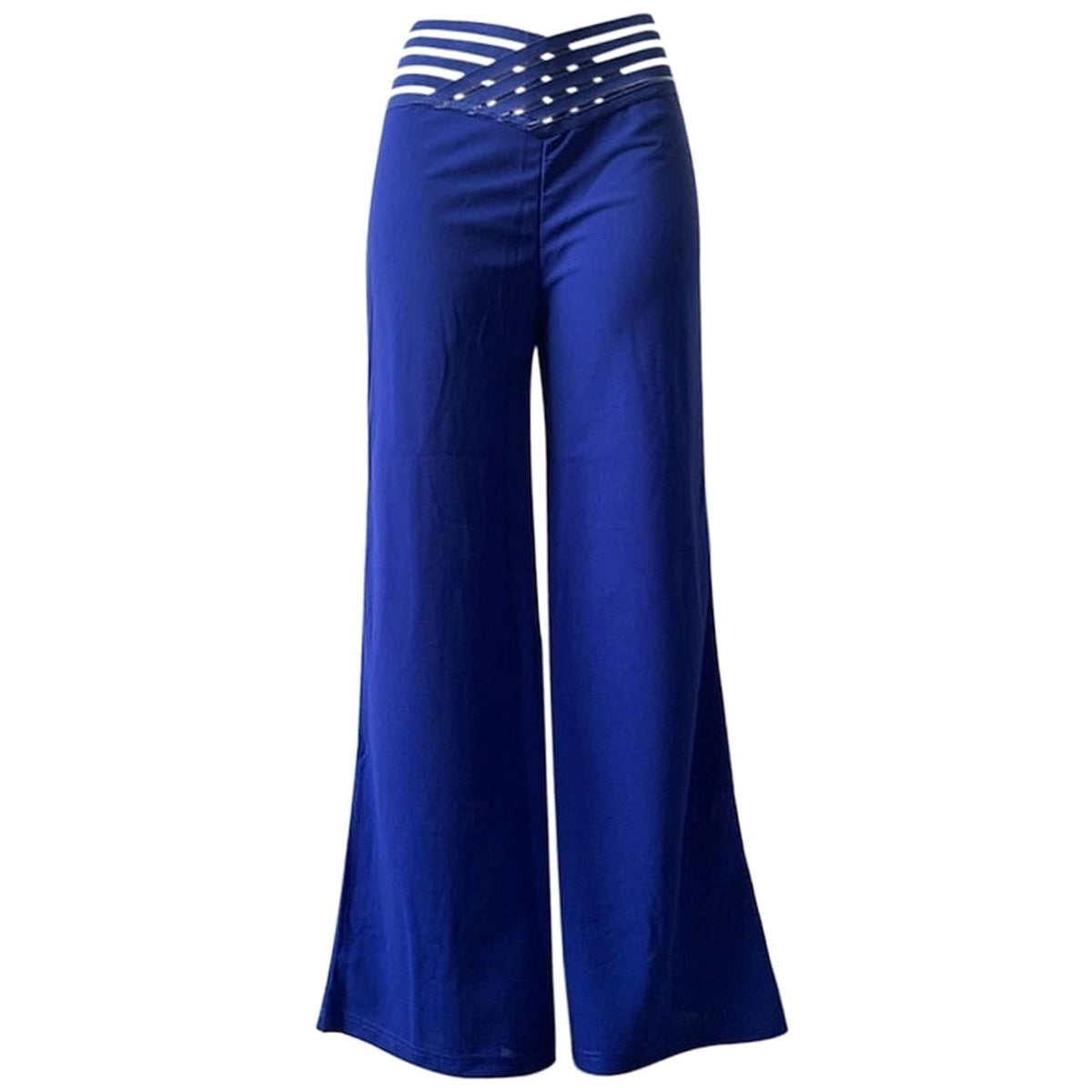 Women’s high-waist wide-leg trousers with crossover waistband and pull-on closure, stylish and comfortable Homixa high-waist pants.